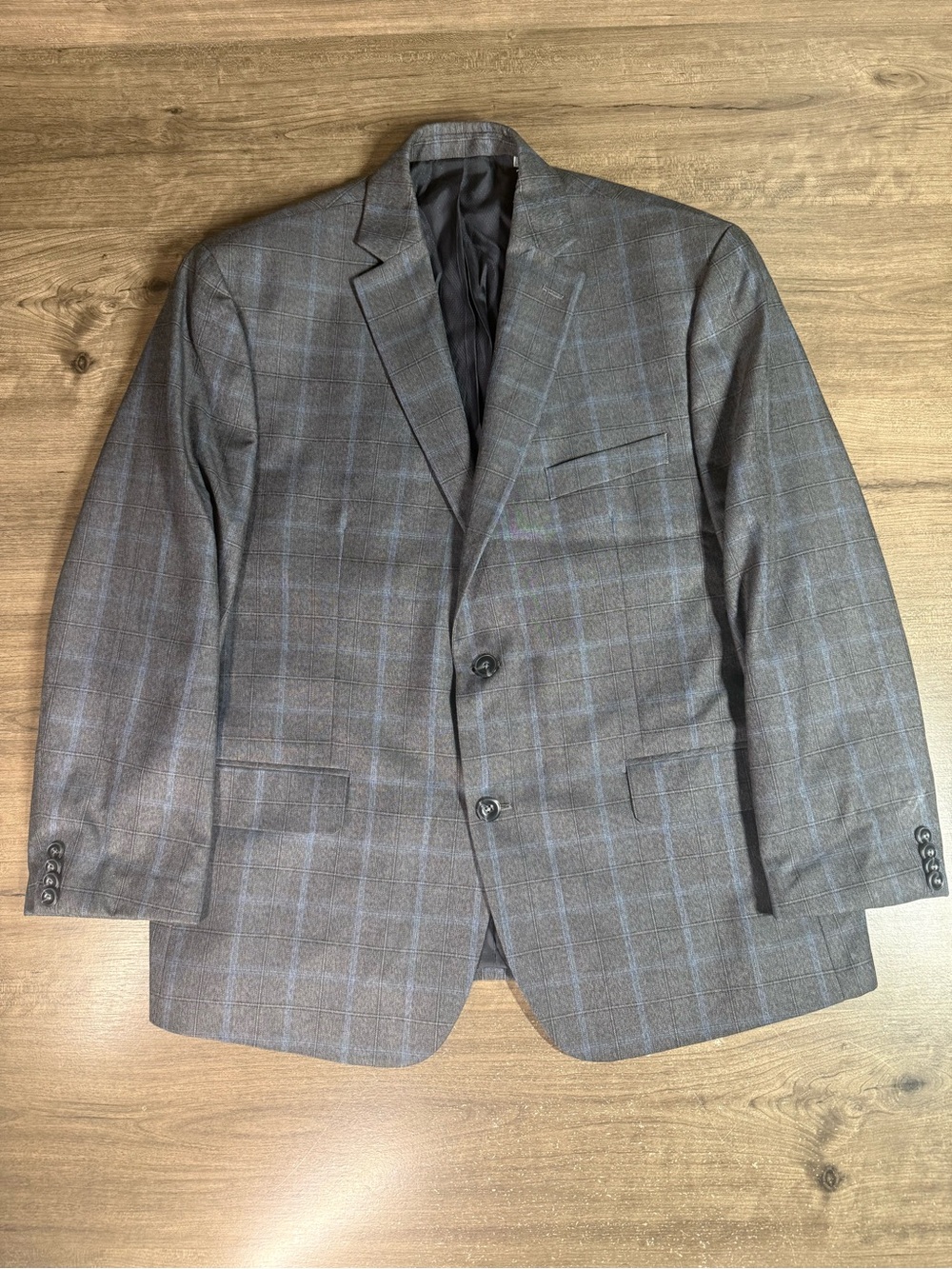 Michael Kors Men’s Sport Coat Blazer Gray Blue Windowpane Plaid 44S 2 Button